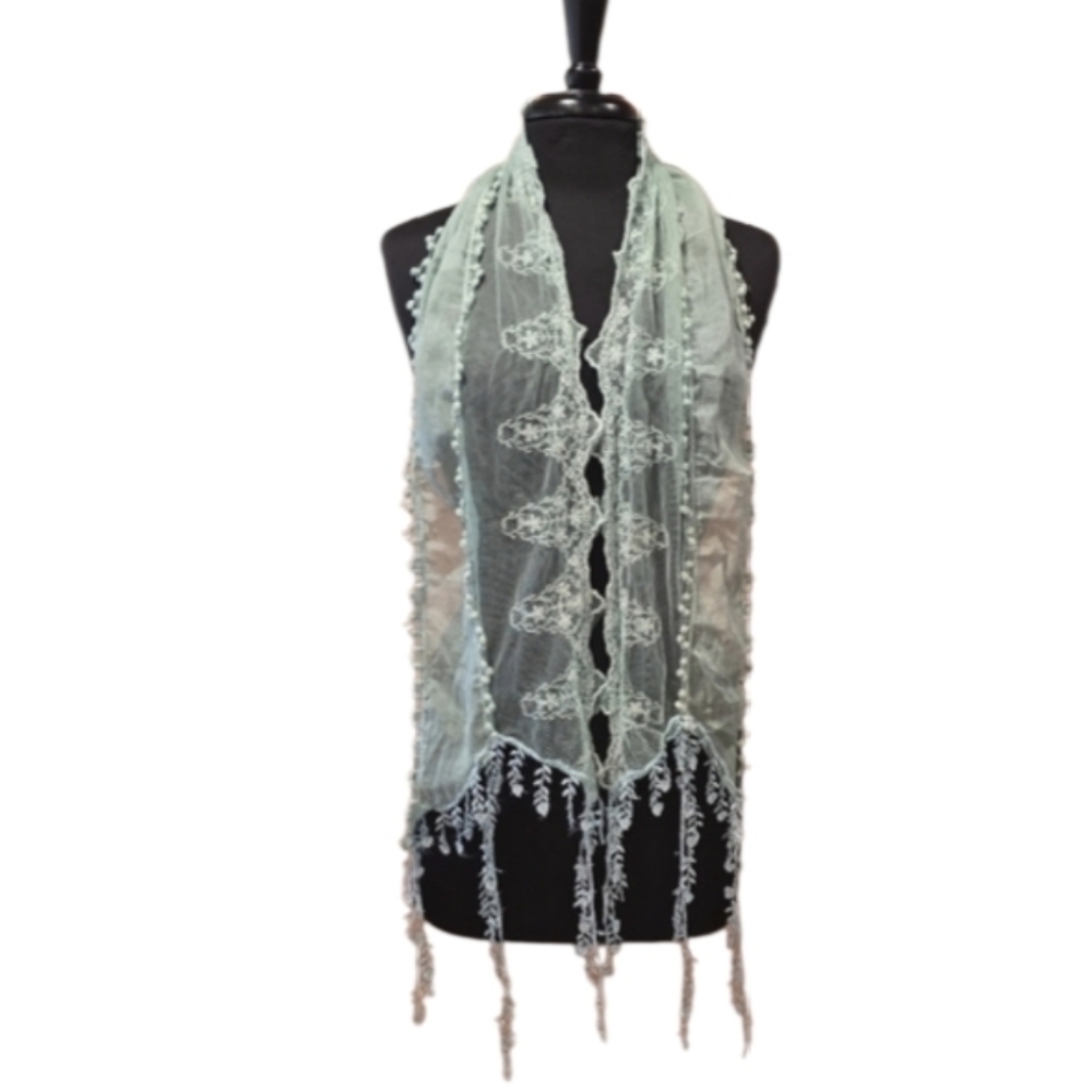 Hippie Scarf Bohemian Mint Vintage Y2K Light Blue Lace Boho Chic Festival